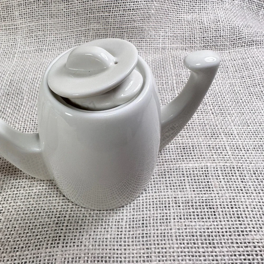 Vintage White Porcelain Teapot Sugar Bowl Set Modern Minimalist Glossy 5451
